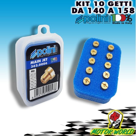 KIT 10 UGELLI GETTI MASSIMO POLINI CARBURATORI DELL'ORTO D. 6 mm DAL 140 AL 158