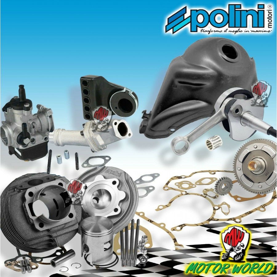 KIT MODIFICA CILINDRO 130 POLINI ALBERO MOTORE CAMPANA CUFFIA APE 50 VESPA  50