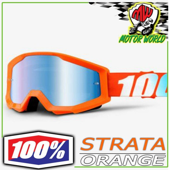 100% OCCHIALI ORANGE MASCHERA LENTI BLU MIRROR CHIARA PER MOTO CROSS STRATA