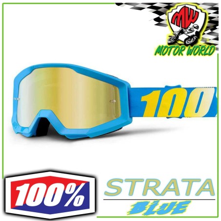 OCCHIALI MASCHERA MX 100% STRATA BLUE OFFROAD GOGGLE W / MIRROR LENS GOLD