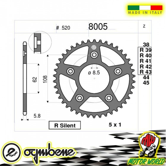 8005 CORONA IN ACCIAIO OGNIBENE 42 DENTI