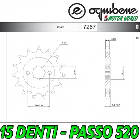 7267 PIGNONE IN ACCIAIO OGNIBENE 15 DENTI HUSQVARNA  Aero 2021 2022