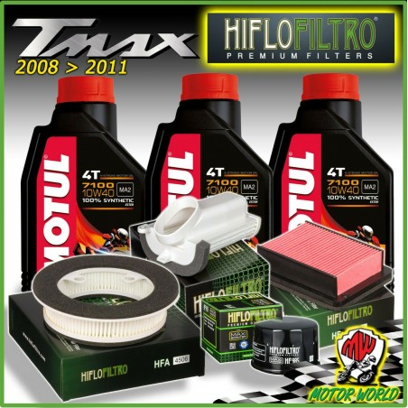 KIT TAGLIANDO 3 LT MOTUL 7100 10W40 + 3 FILTRI ARIA 1 OLIO YAMAHA T-MAX 500 2011