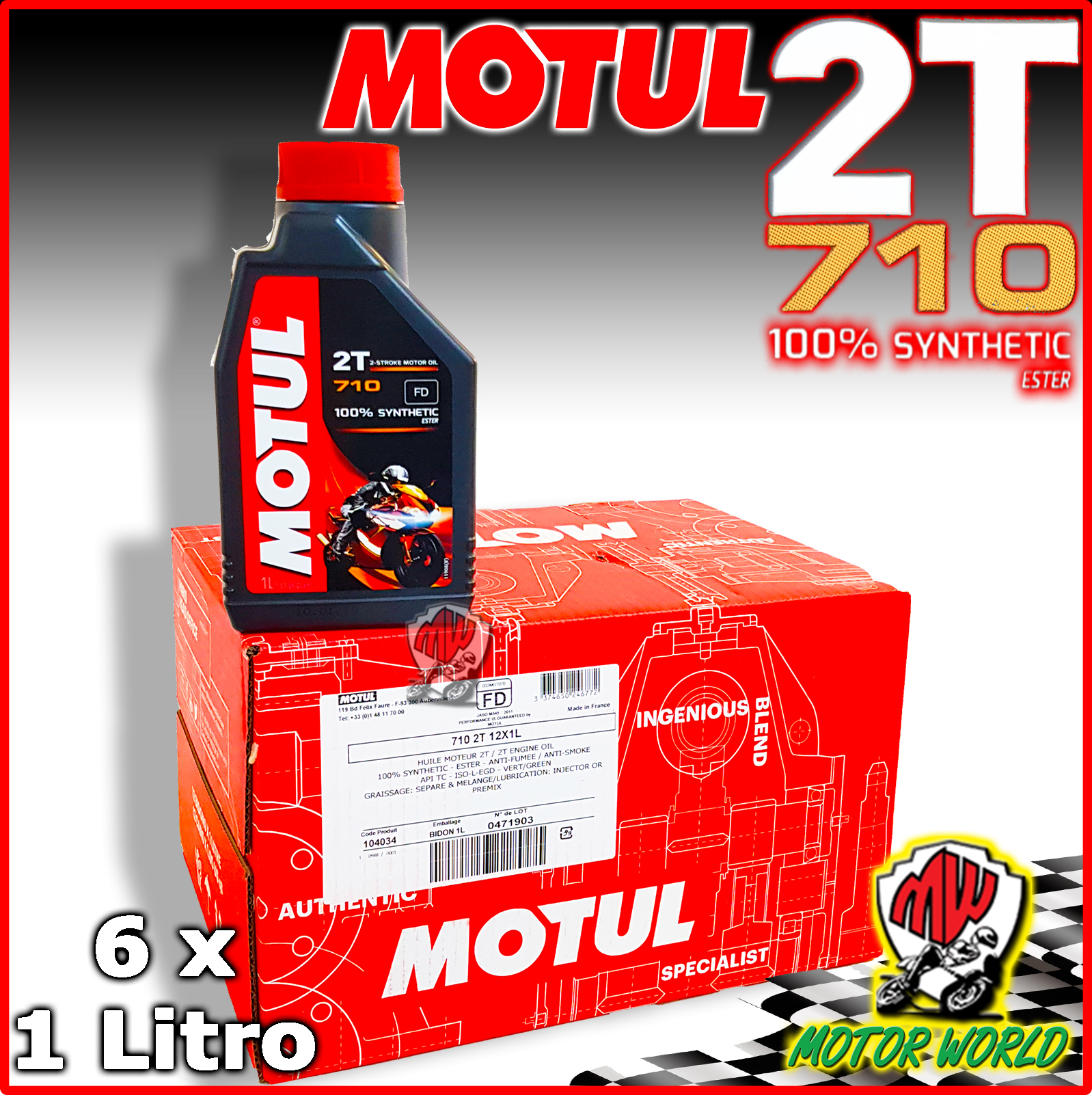 Aceite Mezcla Motul 710 2T 100% Sintético Moto Scooter Inyección E